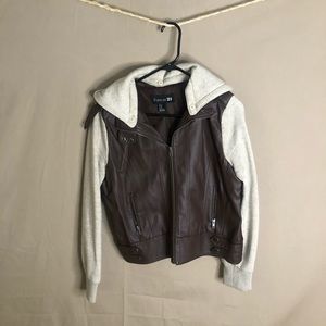 Hooded brown “leather” jacket